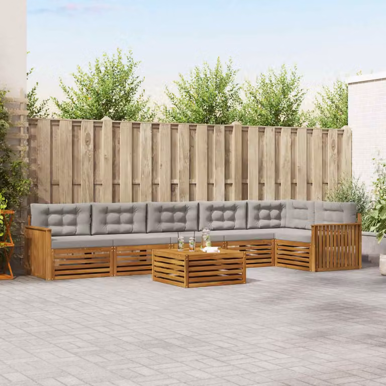 Set di divani da esterno vidaXL 7 pz in legno di acacia con cuscini Grigio e Marrone