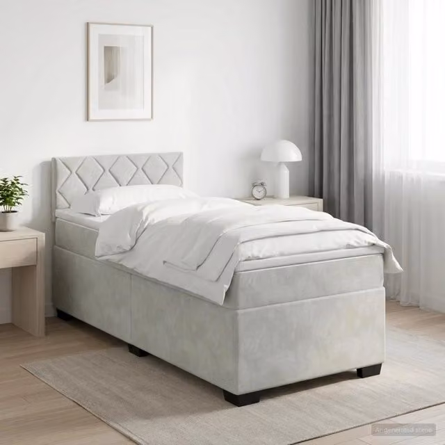 Letto box spring ibrido vidaXL con materasso a molle insacchettate in tessuto grigio e bianco L/P/H: 200 x 90 x 91 cm