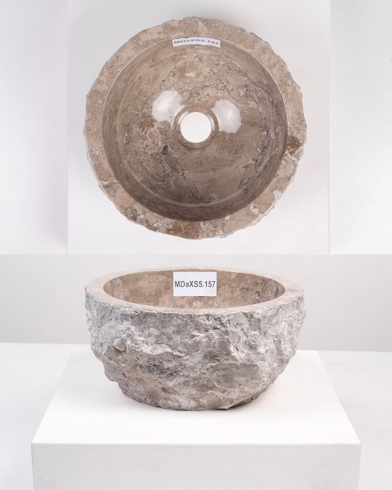 Lavabo in marmo, diametro 30 cm, forma rotonda, colore grigio, marmo naturale
