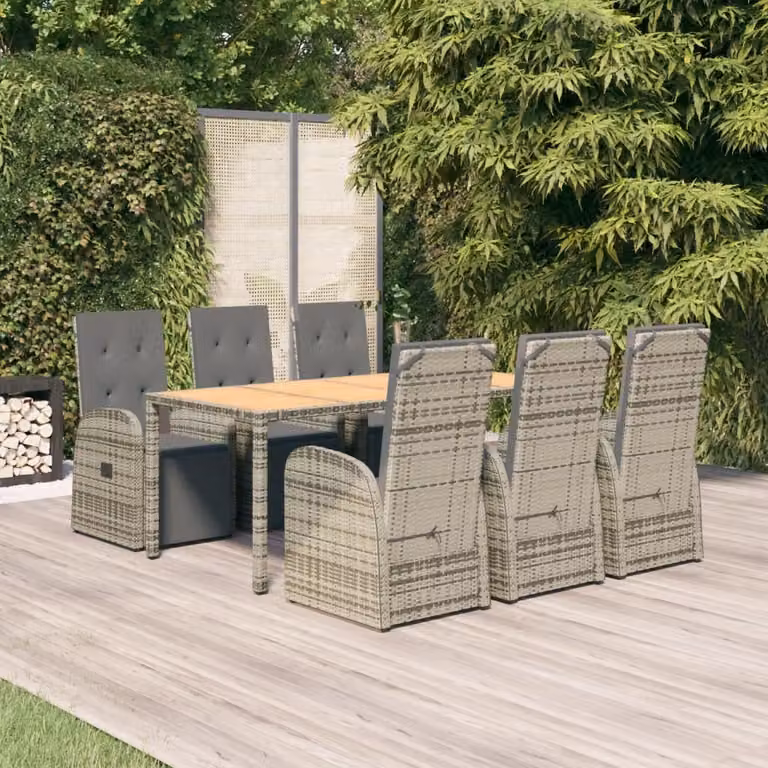 The Living Store Set da pranzo da giardino 7 pezzi con cuscini in poly rattan grigio