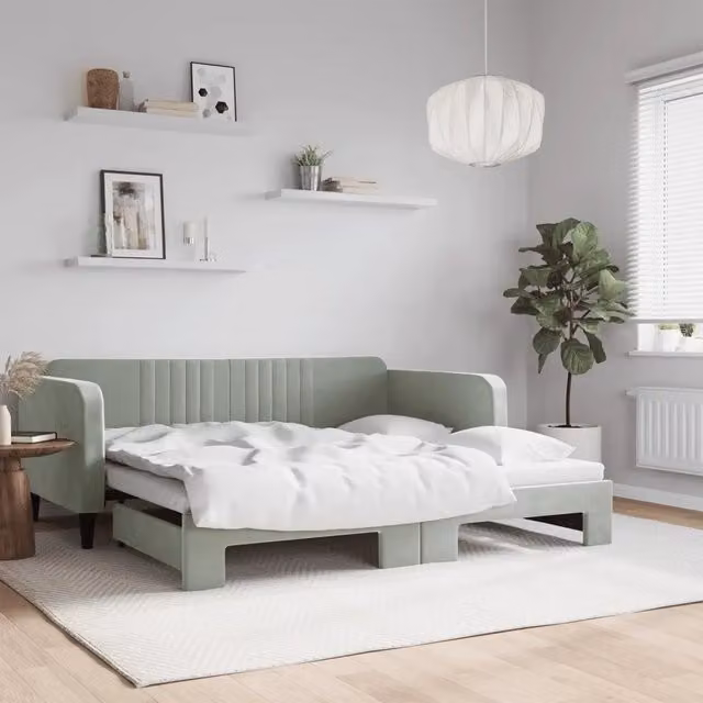 Divano Letto con Letto Estraibile vidaXL in Velluto Grigio per Soggiorno e Camera da Letto L/P/H: 213 x 90 x 75 cm – 1