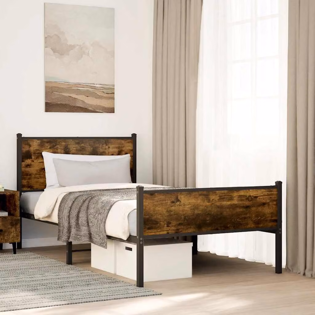 vidaXL Giroletto in metallo color rovere fumo senza materasso L: 107 cm, P: 203 cm
