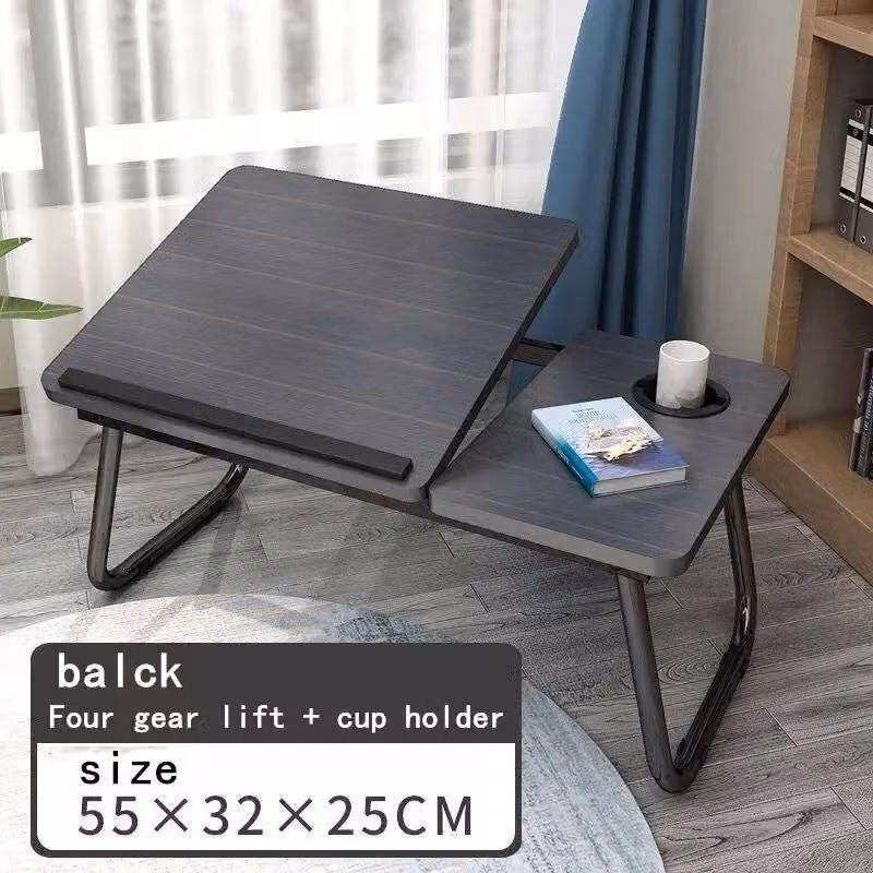 Tavolino pieghevole per laptop, adatto per letto e divano - Tavolino per laptop da letto - Scrivania portatile da usare sulle gambe - Piano in legno - Struttura in metallo - Rettangolare - Nero