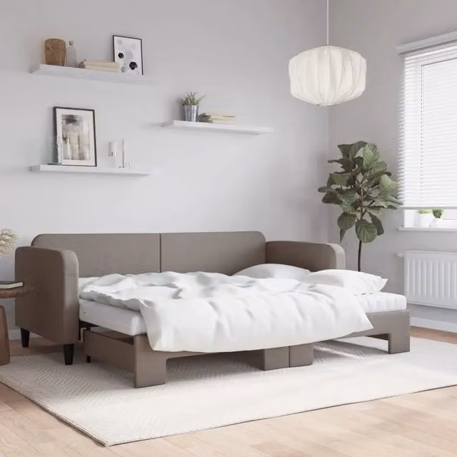 Divano Letto Estraibile vidaXL in Tessuto con Cassetto per Soggiorno e Camera da Letto, Colore Grigio/Beige, L/P/H: 223 x 75 x 90 cm, Materasso 80x200 cm