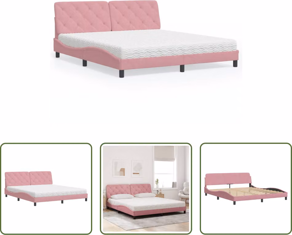The Living Store Letto con materasso rosa 180x200 cm in velluto