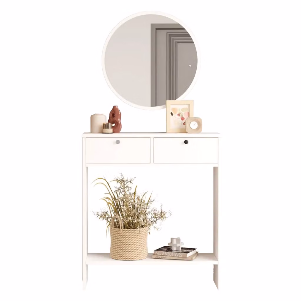 DMORA Mobile da Ingresso Moderno con Specchio Bianco L: 80 cm, P: 24 cm, H: 90 cm – 2