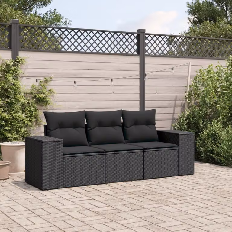 Maison Exclusive - Set Divani da Giardino 3 pz con Cuscini in Polyrattan Nero