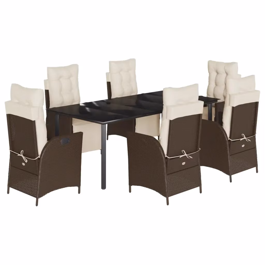Set da Pranzo da Giardino 7pz vidaXL in Polyrattan con Piano in Vetro Marrone – 2