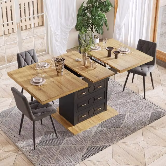 Tavolo da pranzo allungabile in MDF e metallo 110-140 x 80 x 75 cm con 2 cassetti