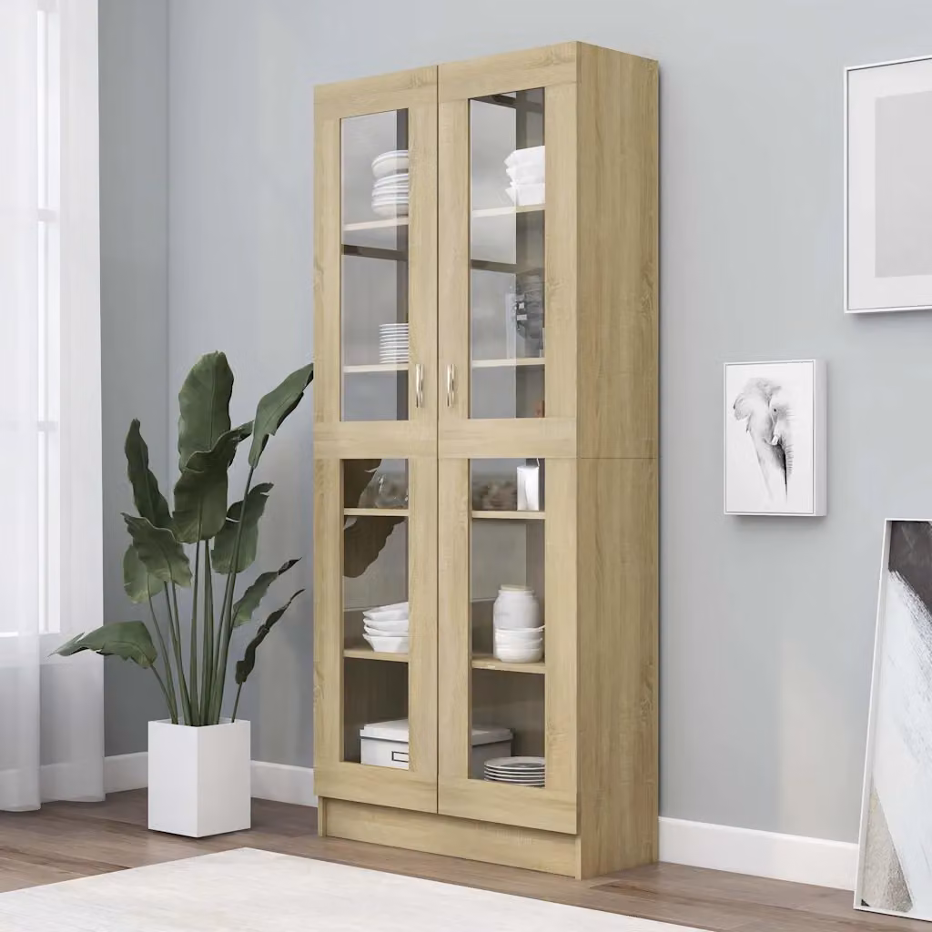 Armadietto Vetrina vidaXL in Rovere Sonoma con Ante in Vetro, L 82,5 x P 30,5 x H 185 cm – 1