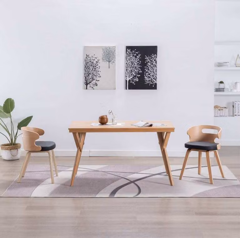 The Living Store Sedie da pranzo 2 pezzi in legno curvato nero e Similcuoio