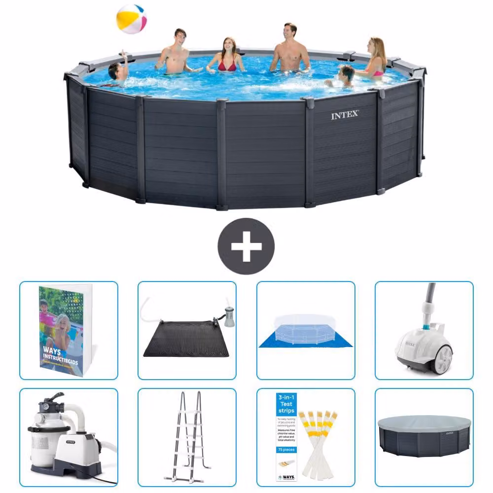 Pannello per piscina in grafite, modello Rund - 478x124 cm - composto da 7 elementi, serie S600