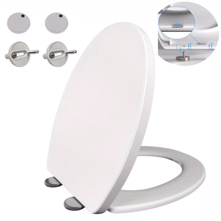 Copertura per WC a forma di "O" - Sedile per WC con sistema di chiusura ammortizzata - Chiusura rapida - Materiale plastico - Facile da pulire - Bianco