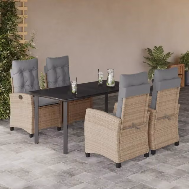 Set Pranzo da Giardino 5 pz con Cuscini Beige Misto Polyrattan 3212836