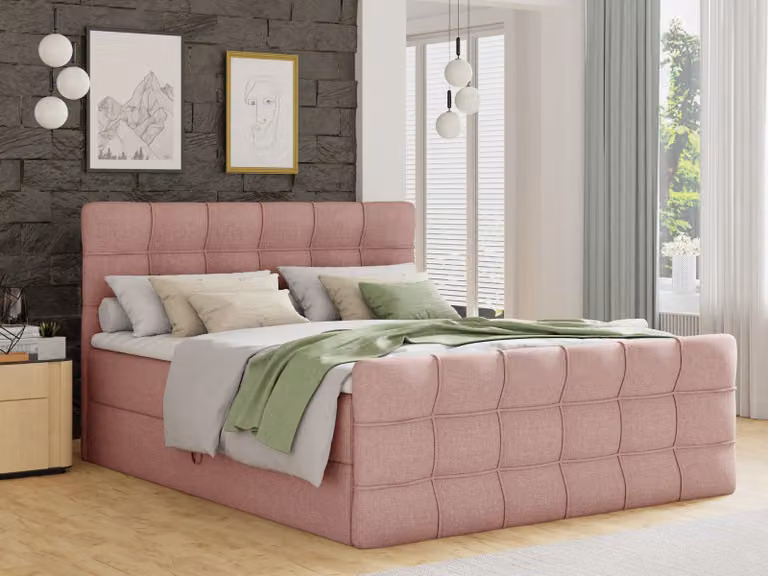 Letto boxspring Best Lux con pediera, 2 contenitori, materasso Bonell e topper (rosa (Inari 52), 160 x 200 cm)
