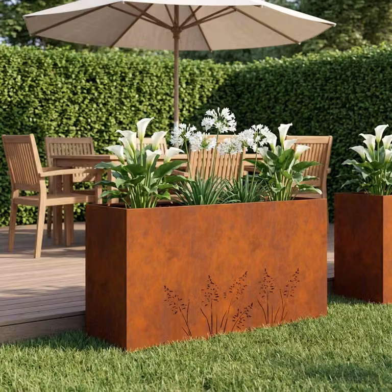 Vaso da giardino vidaXL in metallo color marrone, L: 100 cm, P: 20 cm, H: 49 cm