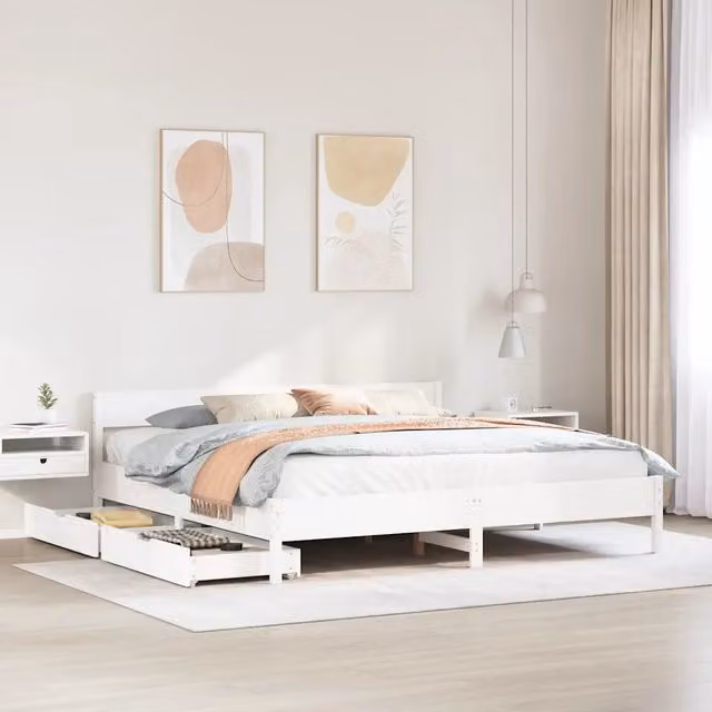 Letto con doghe in legno massello di pino bianco vidaXL L/P/H: 200 x 200 x 30 cm