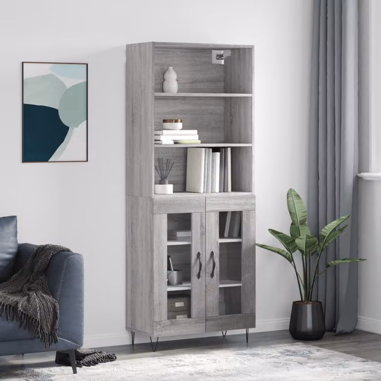 Credenza moderna vidaXL in legno multistrato grigio, L: 69,5 cm, P: 34 cm, H: 180 cm