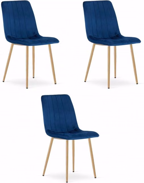 Set di 3 sedie moderne Valora in velluto blu navy con gambe in legno e metallo