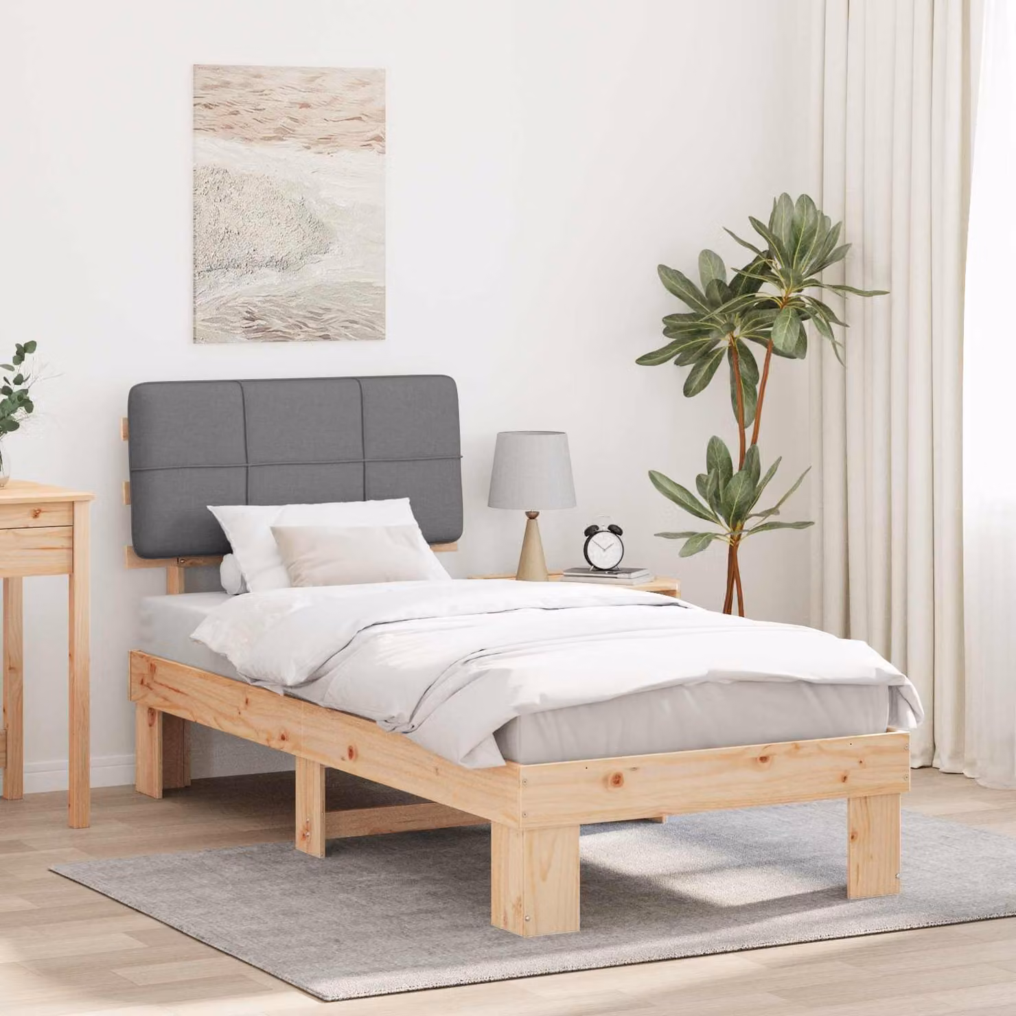 vidaXL Letto con Testiera Rivestita Naturale e Grigio Chiaro