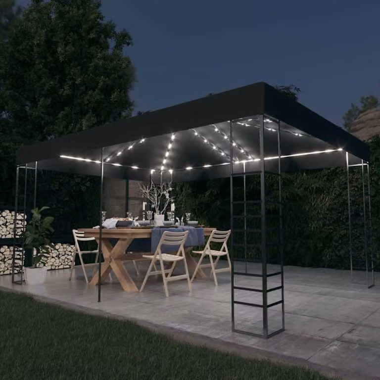 vidaXL Gazebo con Stringa di Luci LED Antracite L: 300 cm, P: 300 cm, H: 270 cm