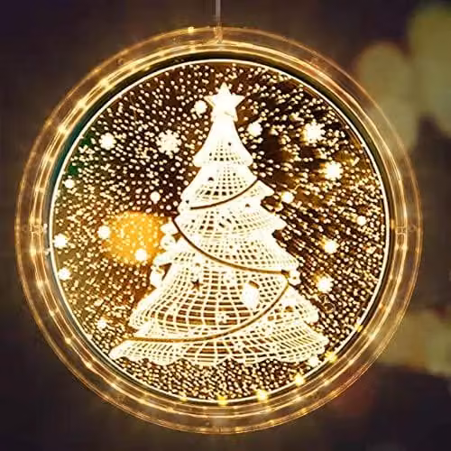 Luci per finestre a forma di albero di Natale a LED 3D, alimentate a batteria, luce bianco caldo, 21 cm