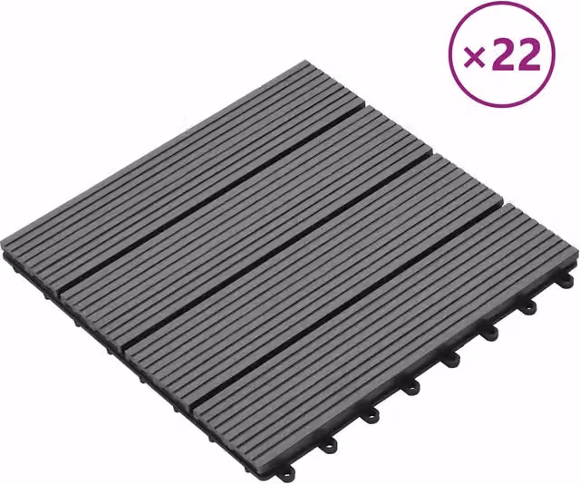 Set di 22 piastrelle per decking DESIGN IN in WPC colore grigio, L/P: 30 x 30 cm