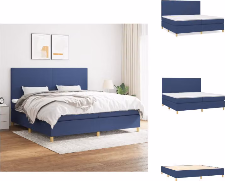 vidaXL Letto a molle con materasso blu 200x200 cm in tessuto - Letti & strutture letto