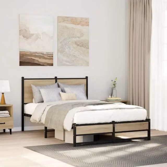 Letto senza materasso vidaXL in metallo e legno colore marrone L/P/H: 120 x 200 x 91,5 cm