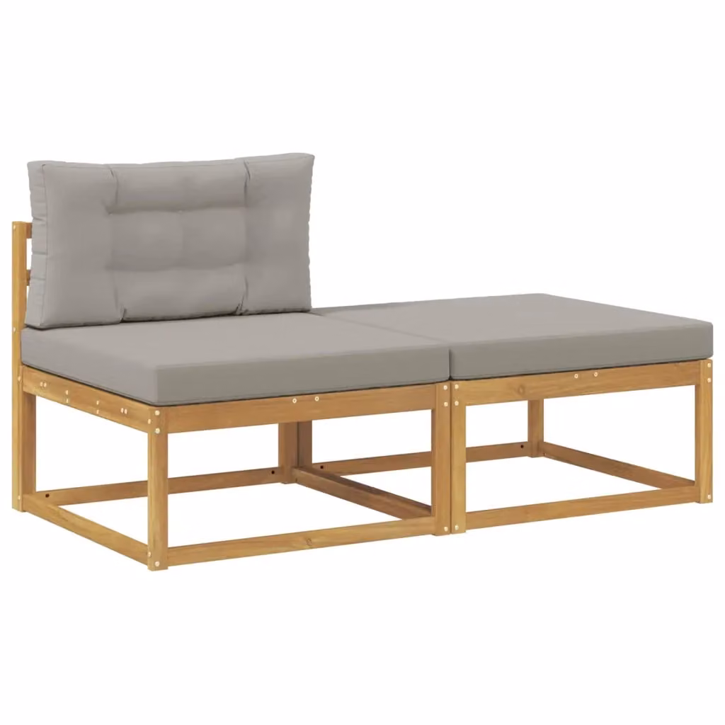 Set di 2 poggiapiedi da esterno vidaXL in legno di acacia e tessuto bianco e grigio