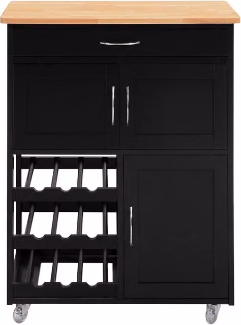 Carrello di servizio SOBUY in legno e MDF nero con ruote per cucina moderna L 67 cm, P 37 cm, H 87 cm