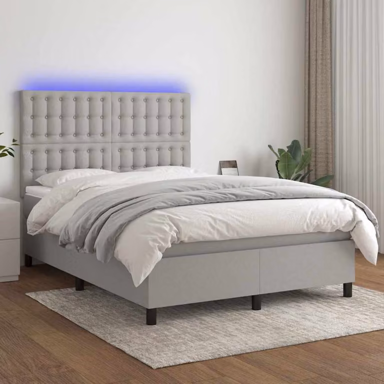 Letto Ibrido con Materasso e Illuminazione LED vidaXL Grigio Chiaro L/P/H: 203 x 144 x 128 cm