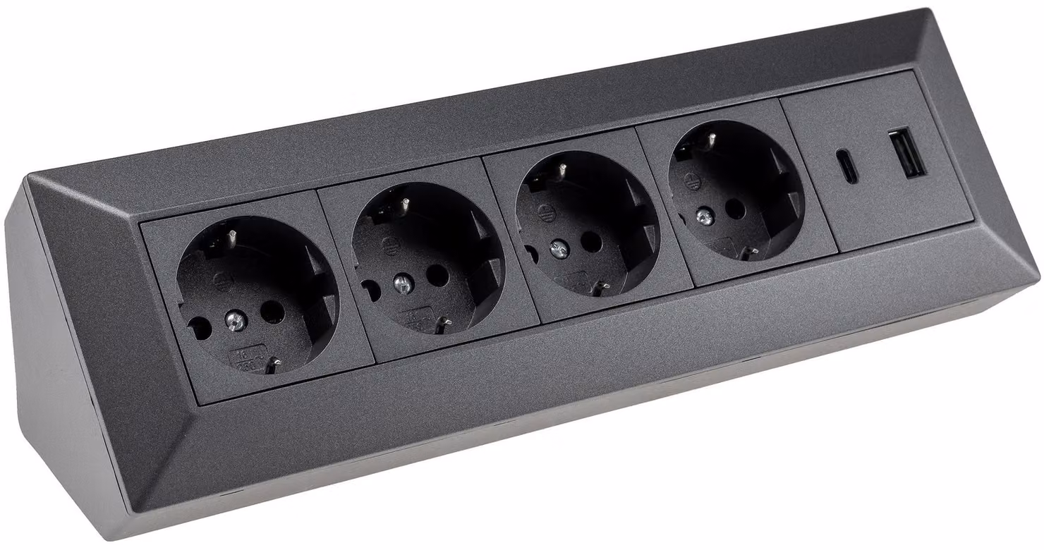 blocco prese a 4 vie USB-A+C antracite 250V 16A montaggio superficiale