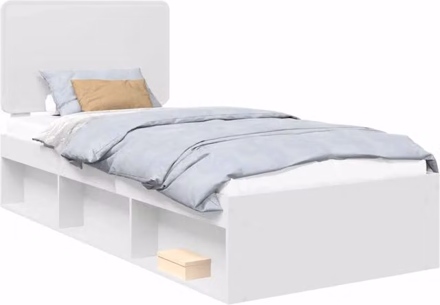 Letto singolo moderno Design In in pino laccato bianco con contenitore laterale L/P/H: 206 x 100 x 103 cm