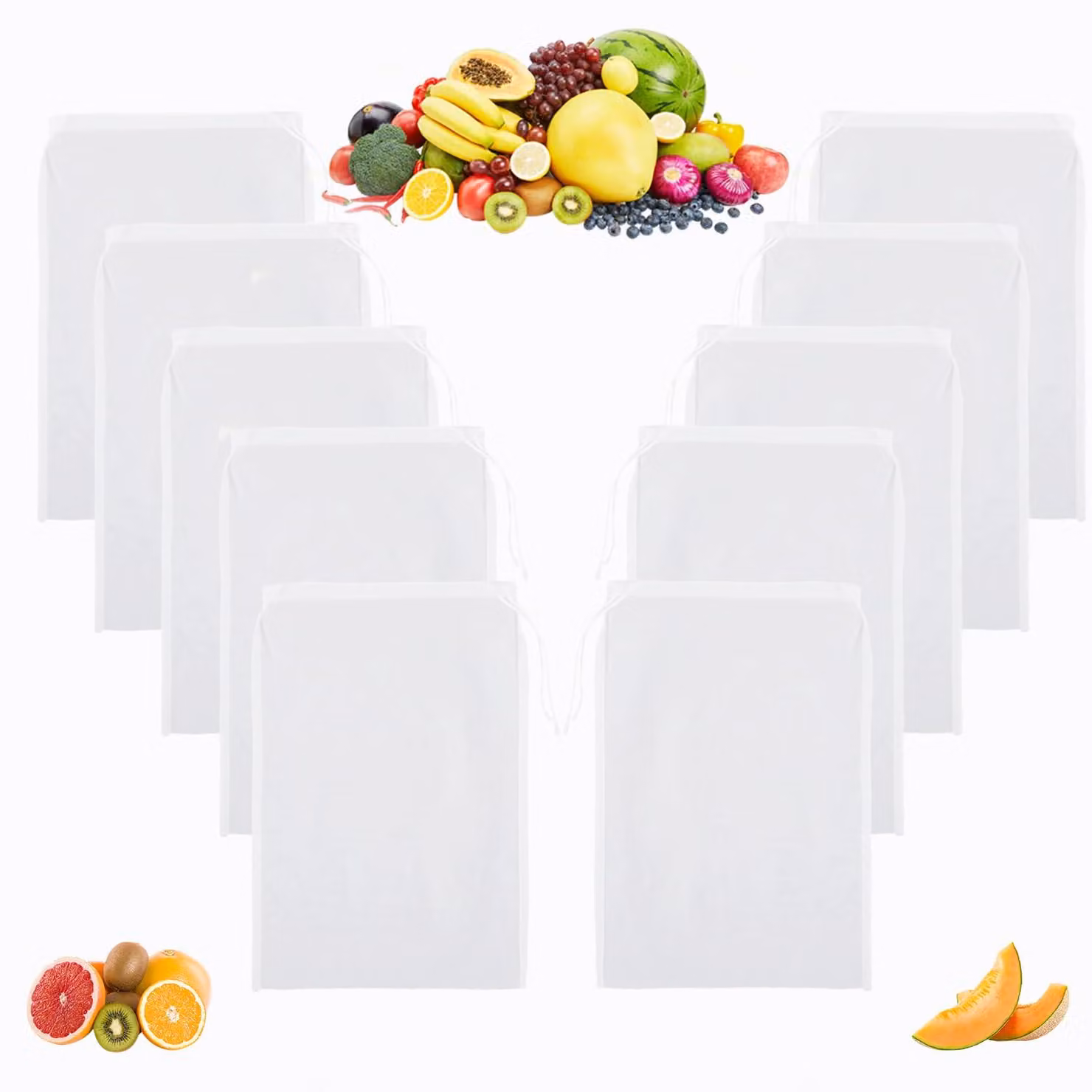 10 sacchetti per Bevanda alle noci, 20x30 cm, in nylon, con 100 maglie, riutilizzabili