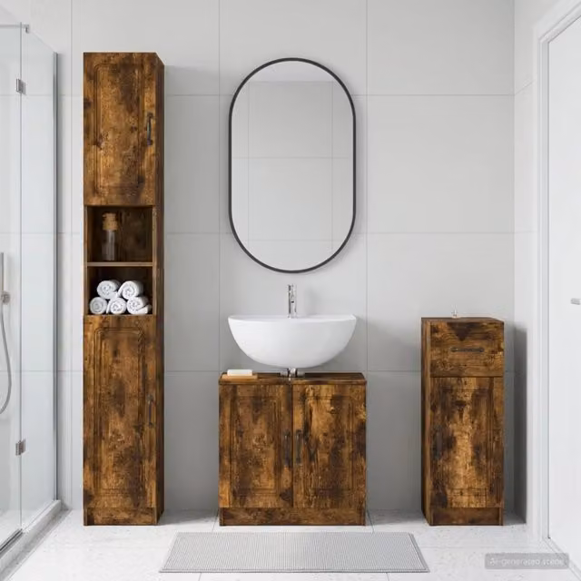 Set di armadietti da bagno in 3 pezzi UTRECHT Rovere Fumo 3417896