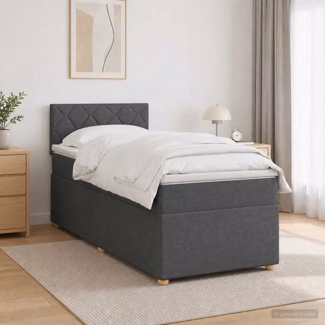 Letto box spring con materasso Grigio Scuro 90 x 200 cm Tessuto 3452339
