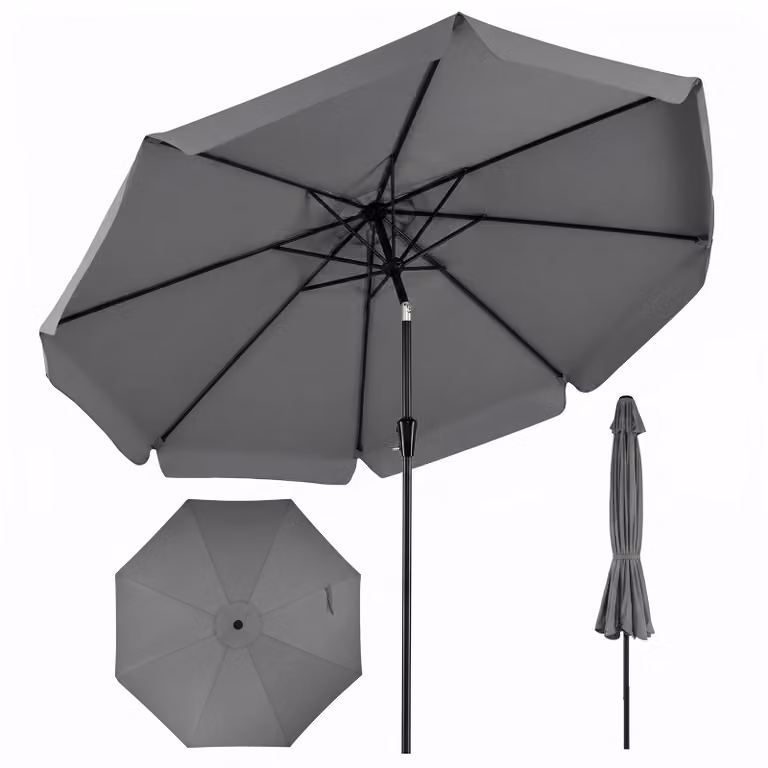 Ombrellone COSTWAY da 300 cm, ombrellone da giardino con balza e manovella, ombrellone da balcone inclinabile di 30° su entrambi i lati, ombrellone da terrazza con protezione UV, modello da mercato, colore antracite