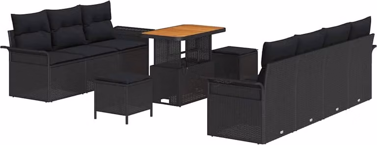Set Divano da Giardino con cuscino 10 pcs Nero polyrattan