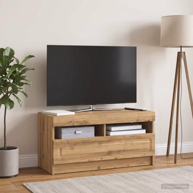 Mobile TV stand vidaXL in legno ingegnerizzato rovere, design moderno con illuminazione integrata e scomparti multimediali, L: 81,0 cm, P: 40,0 cm, H: 35,0 cm