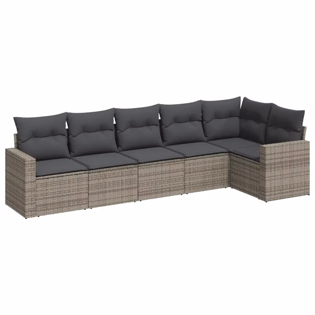 Set Divano da Giardino VIDAXL a L in Polyrattan Grigio con Cuscini, 6 Pezzi – 2