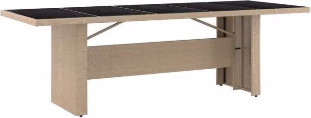 Tavolo da Giardino | Tavolino da esterno Piano Vetro Beige Polyrattan Vetro Temperato