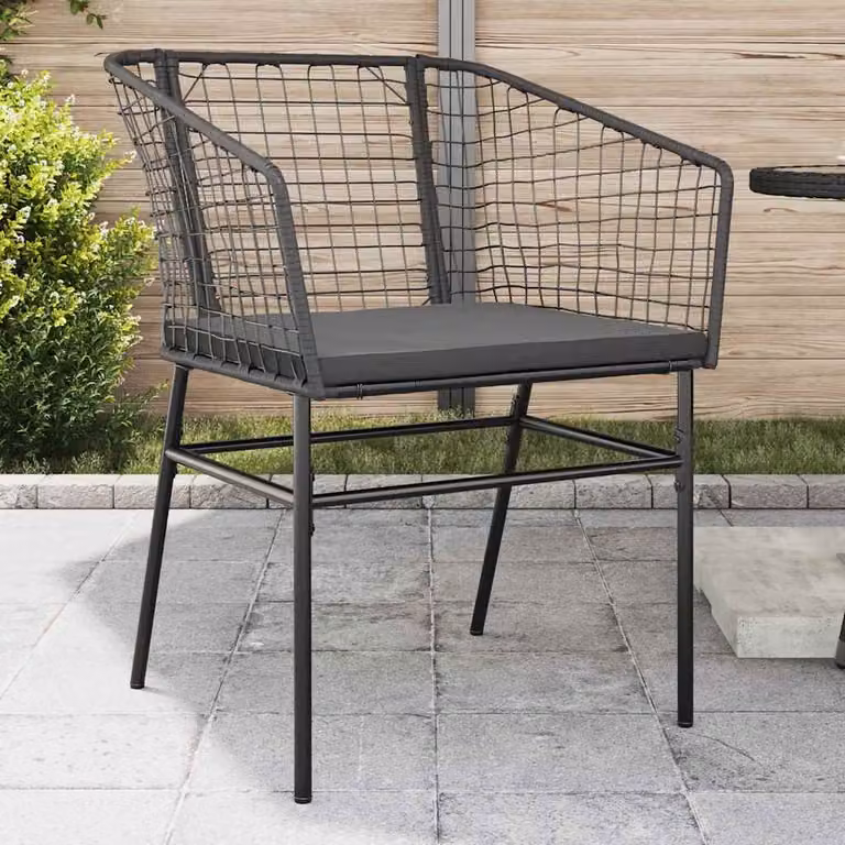 Set di 2 sedie da giardino vidaXL in polyrattan con cuscini neri e grigi e braccioli