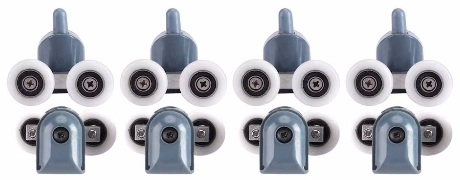 Elzusha - 8 rotelle per porte doccia - Doppia ruota - Plastica/Nylon - Acciaio inossidabile - Adatte per vetri da 10-12 mm - Include viti/tappi copriviti - Ruote per porte doccia