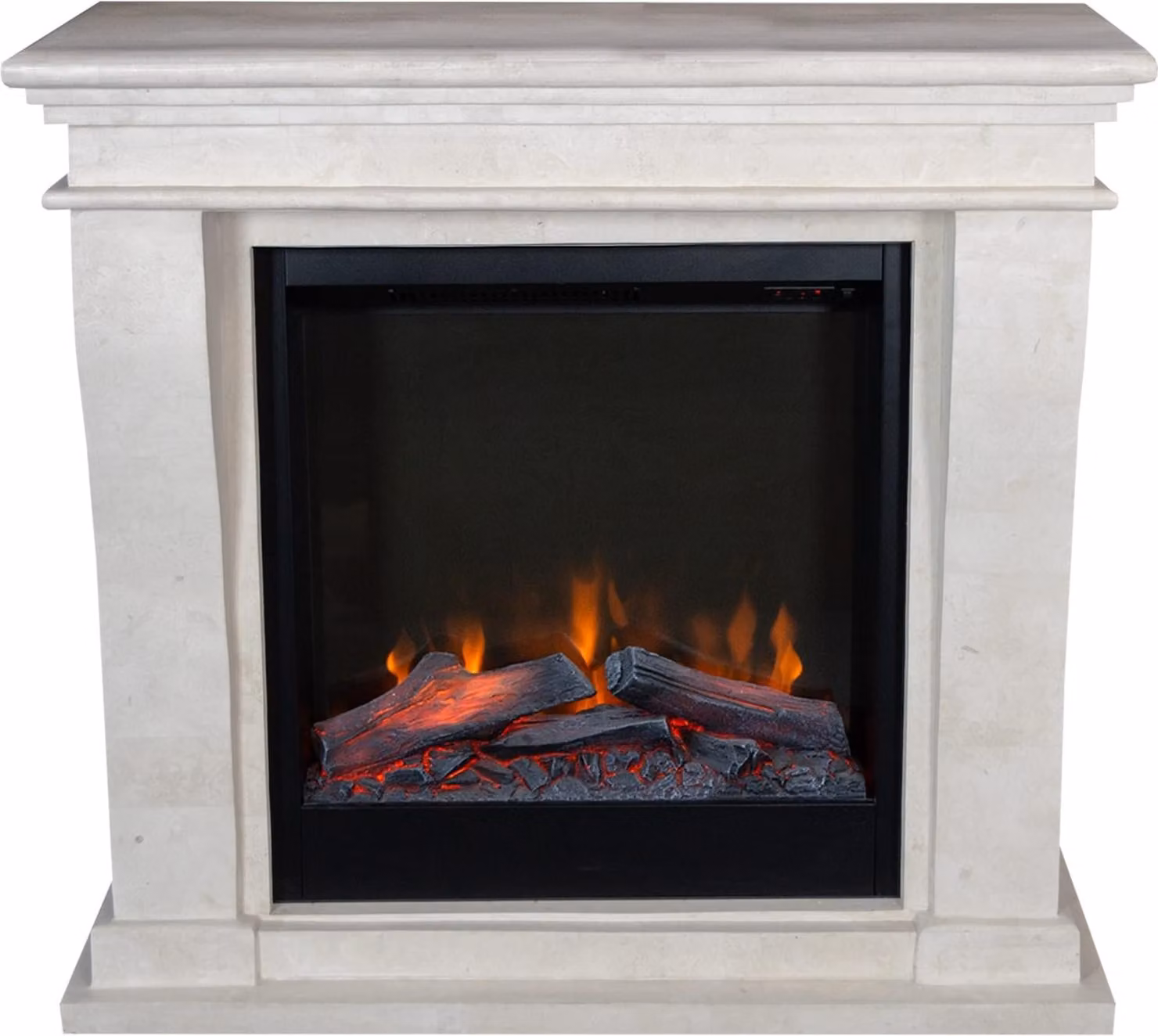 Caminetto elettrico Xaralyn - Kreta-Mini ELE-SWU - pietra naturale bianca - riscaldamento da 1500 watt - con telecomando - caminetto da incasso incluso - caminetto decorativo