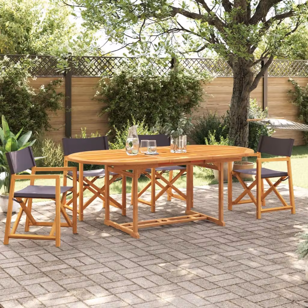 Set di 4 sedie da giardino vidaXL in legno di acacia oliato e tessuto grigio, impilabili e resistenti ai raggi UV – 1
