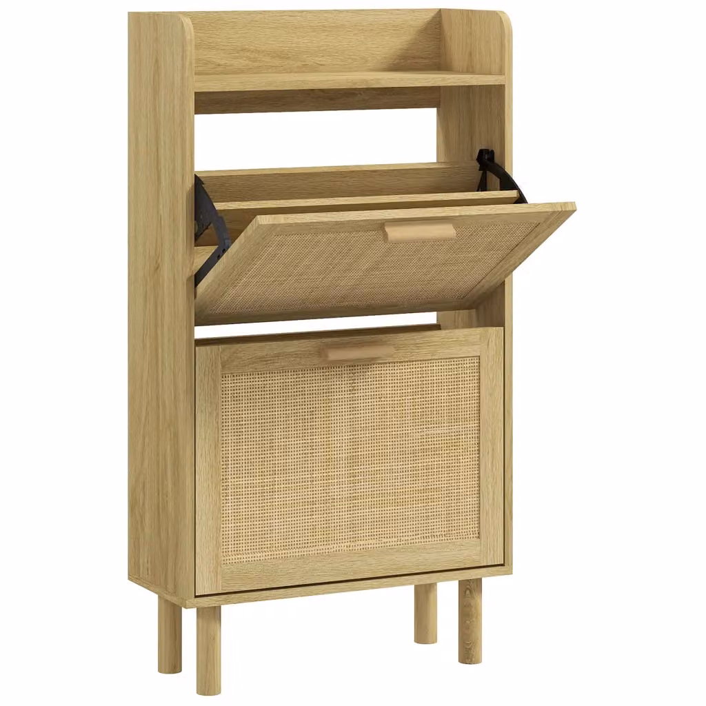 Scarpiera Xylo con 2 Ante Abattibili Effetto Rattan Bianco e Beige L: 80 cm, P: 24.5 cm, H: 110 cm – 2