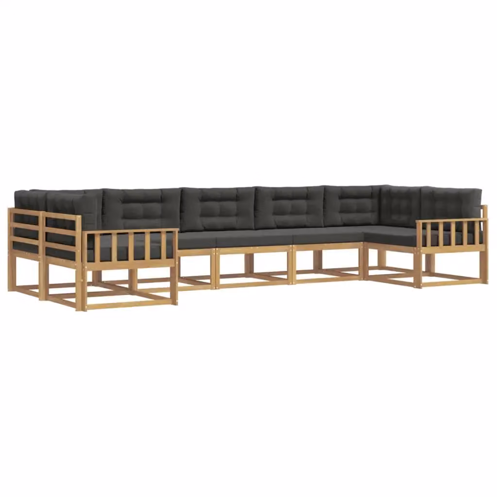 Set di divani da esterno a L vidaXL in legno di acacia, 7 pezzi, Bianco, Antracite e Marrone – 2