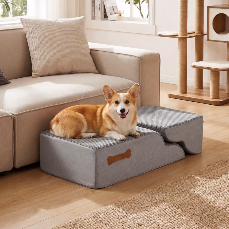 Scala per cani Costway a 4 gradini in schiuma ad alta densità con fondo antiscivolo e rivestimento rimovibile, colore grigio