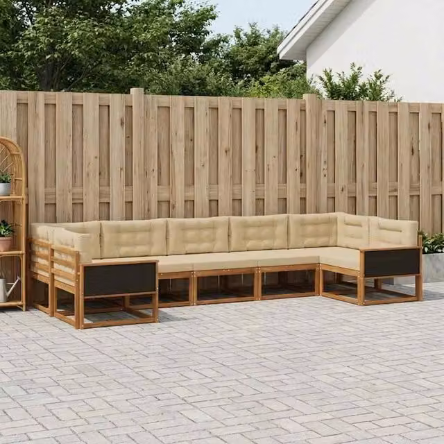 Set di divani da esterno 7 pz Naturale e Beige 3382856